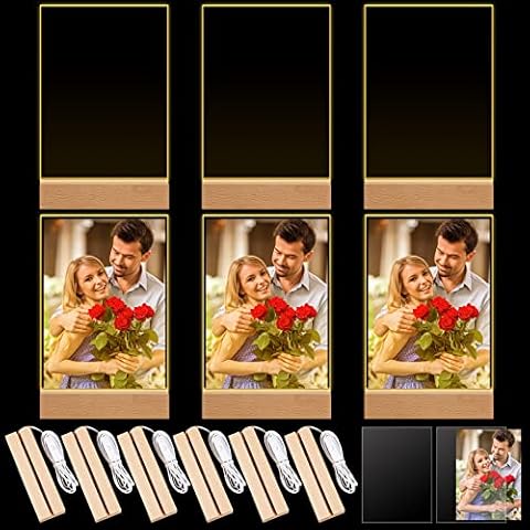 6 Pack LED Light Picture Frame 6 x 8 Inches Acrylic Wooden Photo Frames with Light up Wood Base and Acrylic Covers DIY Picture Frame Night Light for Tabletop or Desktop Display Christmas Thanksgiving Cover