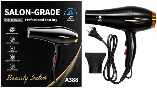 ZOEYOL Salon-Grade Professional Hair Dryer, Black, Model A388