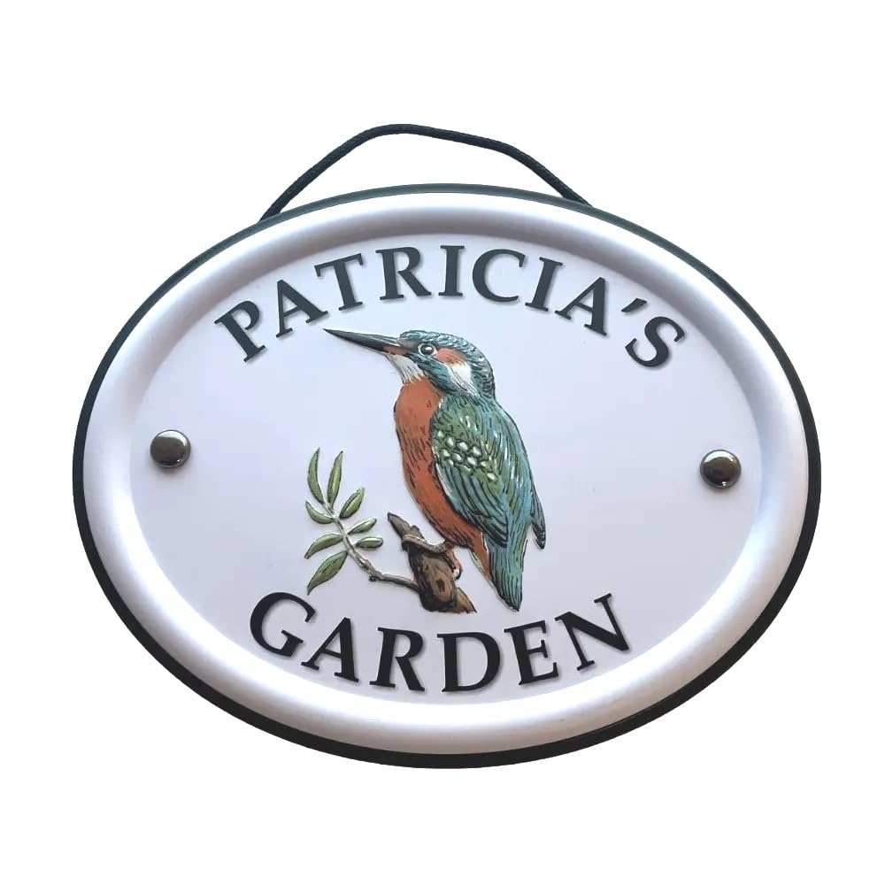 Personalised Garden Sign Hanging Outdoor Tin Plaque Embossed Metal Wall Signs "Patricia's Garden"