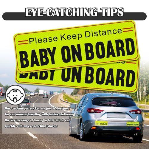 Image of 2PCS Baby on Board Magnet for Car,Reflective Baby on Board Sticker Magnet as Warning Sign to Others,Eye-catching Babies on Boards Signs for Car Magnets Cars Accessories