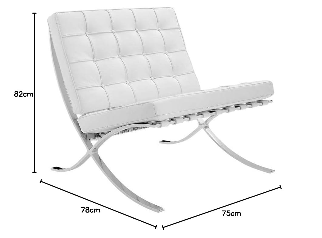 Poltrona moderna in pelle premium per soggiorno con telaio in acciaio inox lucido (bianco)