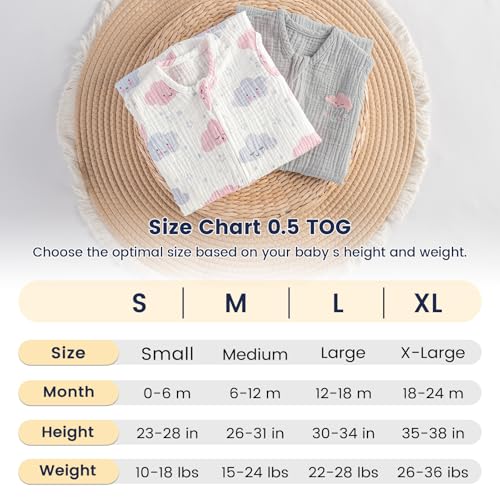Image of PHF Soft Muslin Cotton Baby Sleep Sack 6-12 Months, 2 Pack 100% Cotton Sleeping Sack for Summer, 0.5 TOG Baby Wearable Blankets with 2-Way Zipper, Sleep Sacks for Boys Girls Newborn, Sheep
