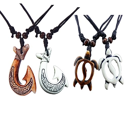 Hawaiian Fish Hook Necklace Pendant Summer Beach Turtle Surfer Waterproof Necklace for Women Men Tribal Ethnic Jewelry Gift