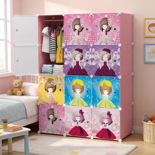 Image of KRISHYAM 12 Box Collapsible Plastic Cupboard for Storage, Plastic Soft Sheet Wardrobe Cabinet for Storage, Almirah for Clothes Storage Cabinet Storage Rack (Barbie Print)