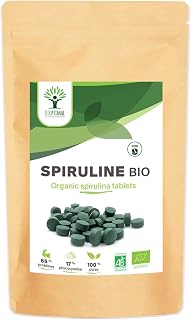 Bio Spirulina – BCAA Eisen Vitamin A 65% Protein 17% Phycocyanin – rein und ohne Zusatzstoffe – Nahrungsergänzungsmittel – 500 mg/Tablette – in der EU verpackt – Bio Zertifizierung – 300 Tabletten
