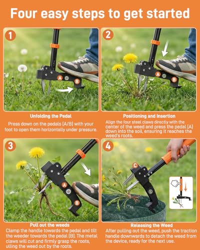 Image of Stand Up Weed Puller Tool with Adjustable Long Handle and 50L Garden Bag