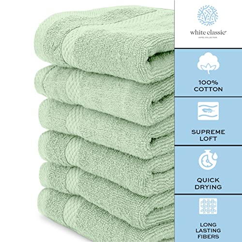 White Classic Luxury Washcloths For Bathroom-Hotel-Spa-Kitchen-Set - Circlet Egyptian Cotton - Highly Absorbent Hotel Quality Face Towels - Bulk Set Of 12-13X13 Inch (Lt Green) #TOP5