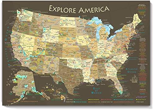 National Parks Map Poster with USA Travel Destinations (24W x 16H inches)