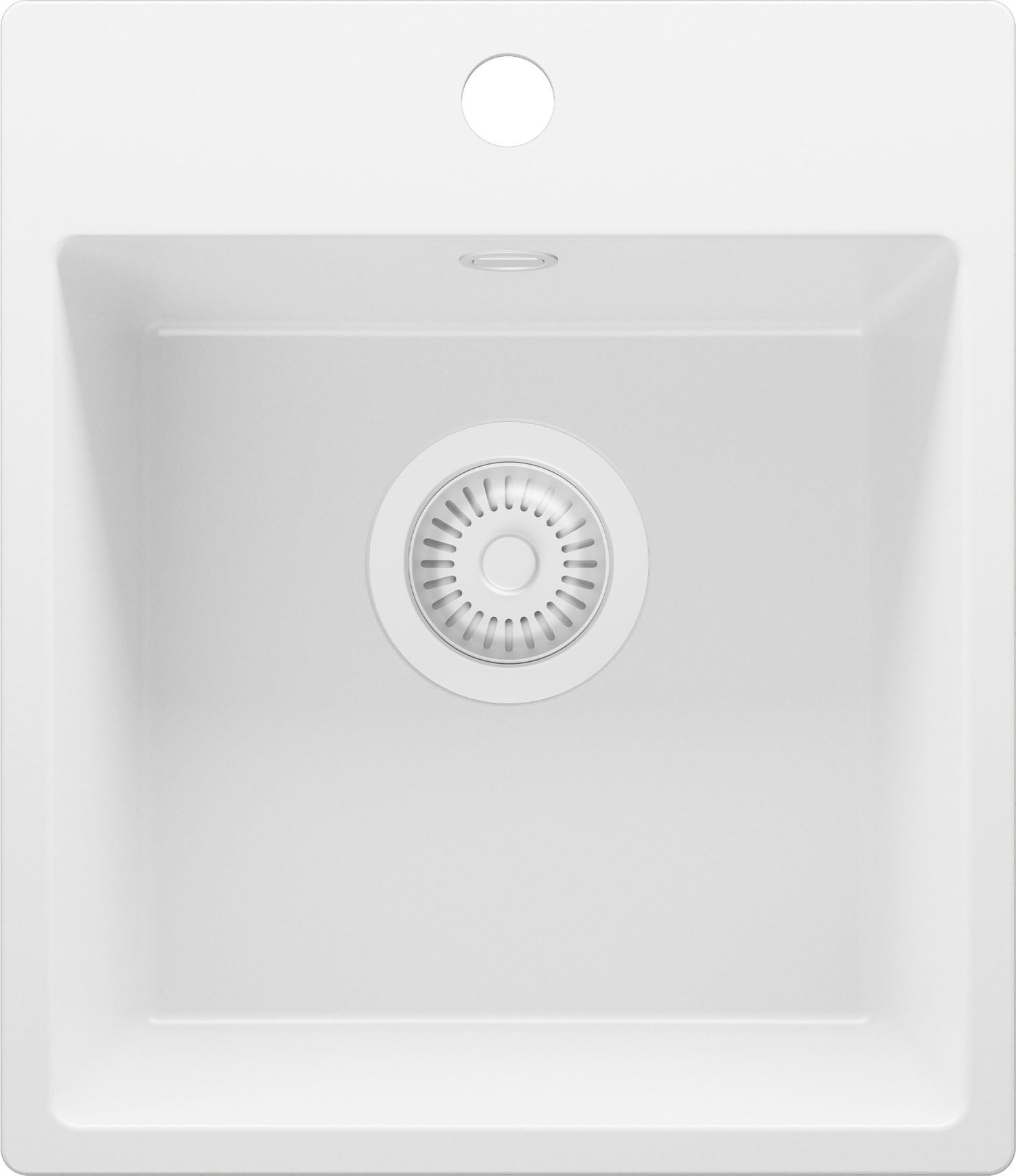 PRIMAGRAN Evier Cuisine en Granit Tout Blanc 38x44cm, Lavabo 1 bac + Kit de Vidage, Évier à Encastrer au Meuble 40cm - Riga S008