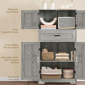 Tall Storage Cabinet with Adjustable Shelf & Large Drawer, Bathroom Cabinet with Doors, Kitchen Cabinet, Cupboard, Floor Cabinet for Dining Room, Living Room, Home Office, Entryway, Gray Tall Storage Cabinet with Adjustable Shelf Large Drawer Bathroom Cabinet with Doors Kitchen Cabinet Cupboard Floor Cabinet for Dining Room Living Room Home Office Entryway Gray