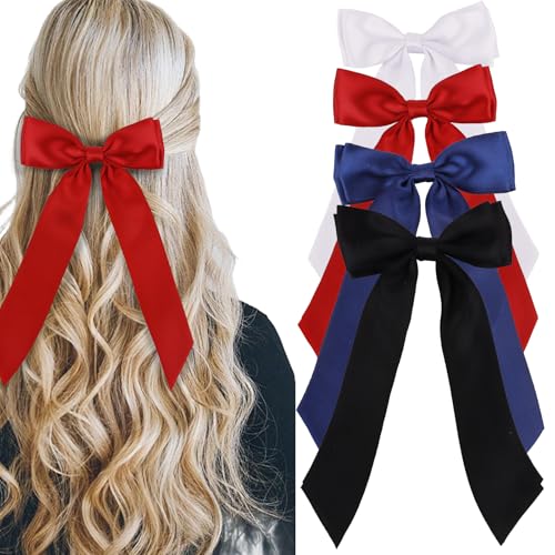 Lazos para el cabello satinados blanco, negro y rojo miniatura 1