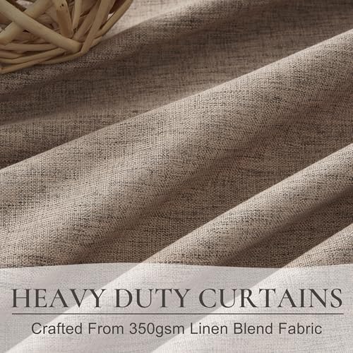 Image of Blackout Dark Flax Curtains 60 Inches Extra Wide Linen Curtain 84 Inch Length for Living Room, Pinch Pleated Farmhouse Bedroom Boho Brown Thermal Thick Drapes 7FT for Winter (60 inchW x 84 inchL 2 Panels)