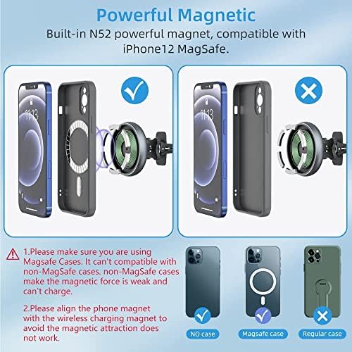 MAGJIEYX Magnetic Wireless Car Charger for Magsafe Car Mount iPhone 14/13/ Pro/13 Pro Max/ 13 Mini/iPhone12/12 Pro/ 12 Pro Max/12 Mini, Fast Car Charging, Car Dashboard and Air Vent Car Phone Holder