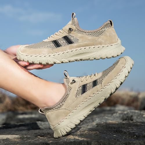 Zenfaze Men's Orthopedic Slip On Hiking Shoes, Arch Support Breathable Mesh Elastic Laces Non Slip Outdoor Sneakers2