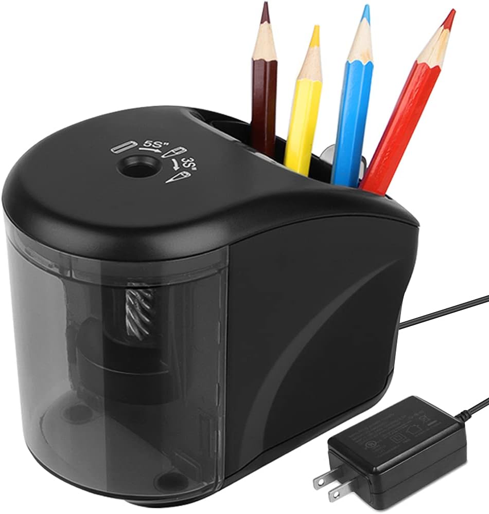Electric Pencil Sharpener, Power Adapter(Include)/Battery Operated Pencil Sharpener with Pencil Holder,Heavy Duty Blade for Colored Pencils,Essential School Supply for Classroom Office Home