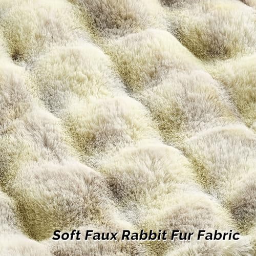 FUTEI Green White Decorative Throw Pillow Covers 26x26 Inch Set of 2,Soft Fuzzy Faux Rabbit Fur Euro Pillow Shams with Raised Texture,Neutral Boho Home Decor for Couch Bed Living Room