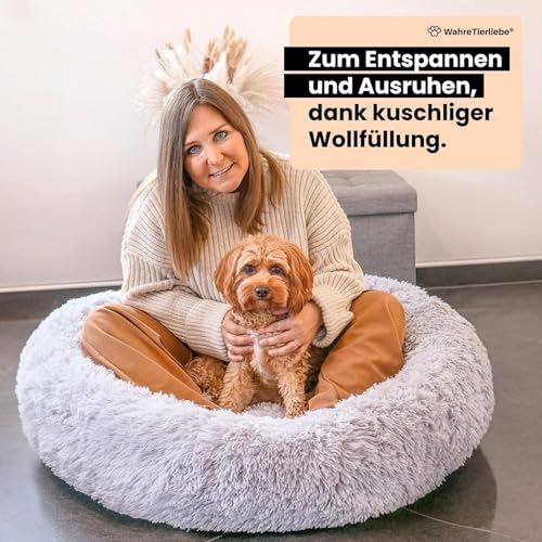 Wahre Tierliebe Hundebett Donut - Das Original - waschbar [M, 80cm, dunkelgrau] Hundekissen, Hundekorb, Flauschiges Hundebett für große, mittelgroße & kleine Hunde