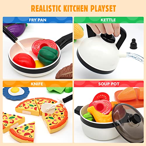 Hohosunlar 39 Items 62Pcs Play Kitchen Toy Accessories Set, Kids Kitchen Set With Play Pots And Pans, Pretend Play Food, Cooking Utensils, Apron, Toddler Kitchen Playset Kids Girls Boys Age 3+ #TOP4