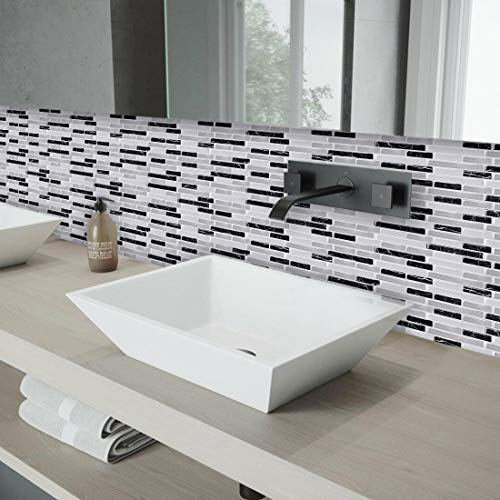 Peel And Stick Tile For Kitchen & Bathroom Backsplash, Dyi Self Adhesive Decorative Wall Tile Black Marble, White, Silver, Gray, Shine Design 8-Sheet Set 11"X9.25" #TOP3