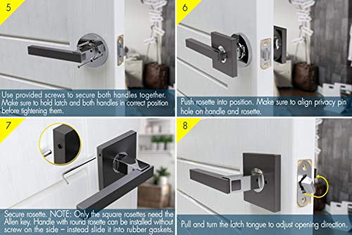 Titanton 1711 - Modern Door Handle Door Lever Set In Satin Gunmetal - Polished Chrome Finish With Privacy Pin Function #TOP5