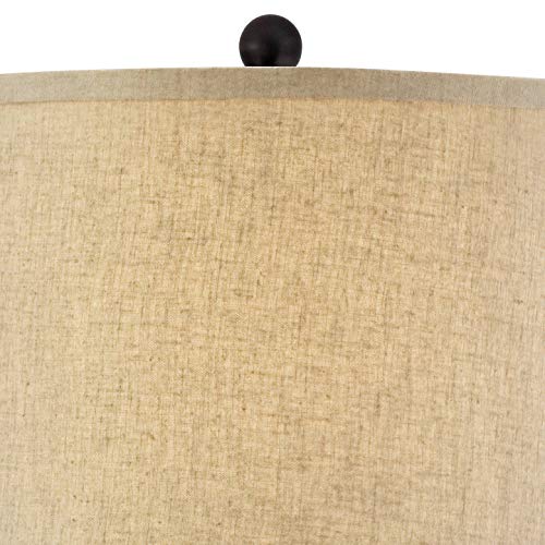 Regency Hill Tropical Natural Cottage Jar Table Lamps 29" Tall Set of 2 Weathered Brown Woven Wicker Beige Linen Fabric Drum Shade Decor for Living Room Bedroom House Bedside Nightstand Home - Image 2