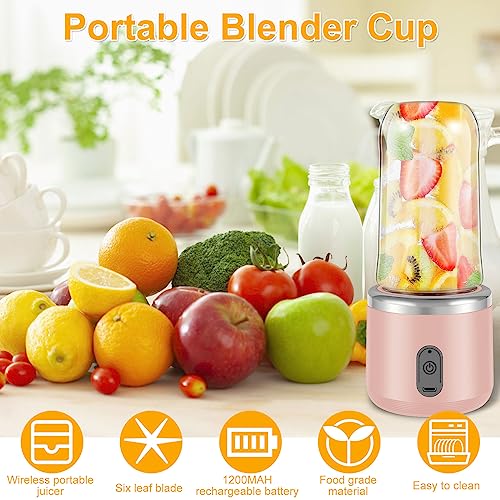 Draagbare mini-blender, smoothiemaker voor shakes en smoothies, 400 ml persoonlijke blenderbeker, draadloze oplaadbare fruitsapcentrifuge, mixer met 6 messen, reissapcentrifuge voor keuken, - Afbeelding 5