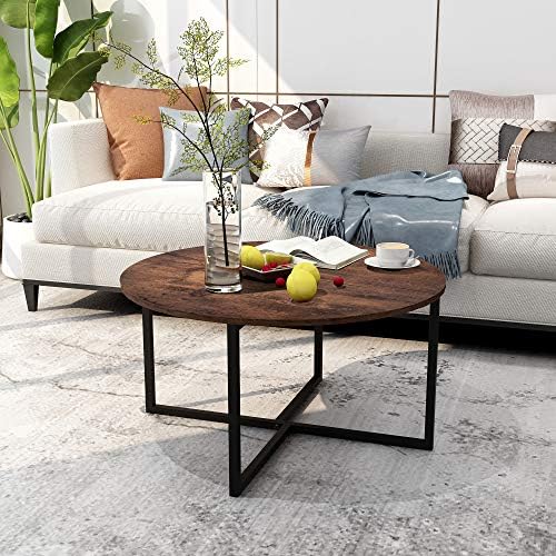 Round Coffee Table Kitchen Dining Table Modern Leisure Tea Table Office Conference Pedestal Desk Computer Study Desk Rustic Brown/Black