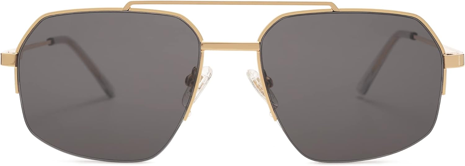 SOJOS Trendy Aviator Sunglasses Mens Womens Retro Double Bridge Metal Frame Semi-Rimless Shades SJ1191 - Image 4