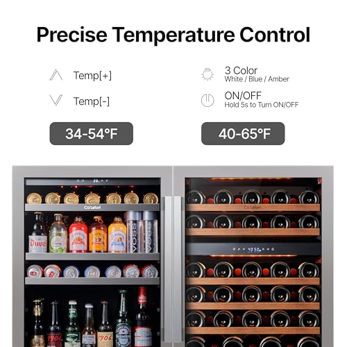 Image of Ca'Lefort 24 Inch Wine & Beverage Refrigerator Bundle, 220 Cans & 52 Bottles Dual Zone 34-65F Temp Control, Glass Door & 3-Color LED, Built-in or Freestanding for Home Bar Kitchen (2 Units)