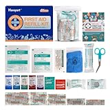 First Aid Refill Kit for Home, Car & Travel, Wound Care Supplies with Scissors, Tweezers, Assorted Bandages & Adhesive Bandages