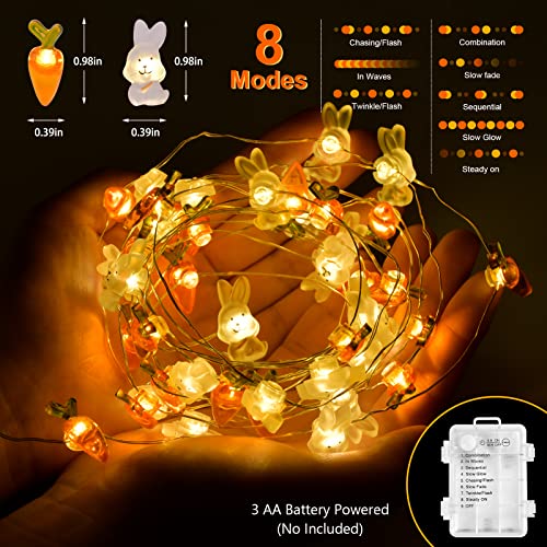 Donse Easter Decorations 13Ft 50Leds Bunny Carrot String Lights Battery Operated thumb #3