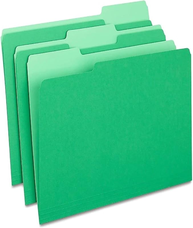 Carpetas archivadoras Staples, tamaño carta, pestañas de corte 1/3, posiciones variadas, verde, papel duradero, paquete de 100