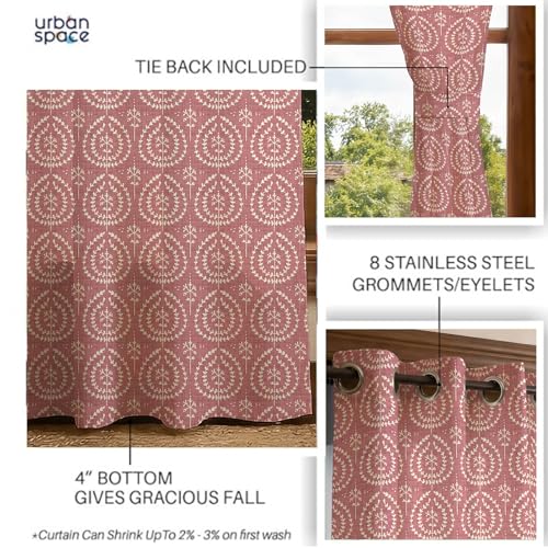 Image of Urban Space 100% Cotton Floral Curtains 7 feet Long Set of 2, 60-65% Room Darkening, Decorative Curtains with Eyelets /Rings for Hanging, Tieback Included (Canopy Clay Pink, Door - 7 Feet)