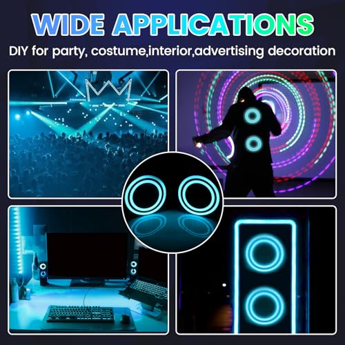 Image of EL Panel Light, Glowing LED Eyes Electroluminescent El Sheet Panel Light DIY Cuttable Round Ring EL Sheet Cosplay Mask Eyes Decoration with Battery Box (Ice Blue)