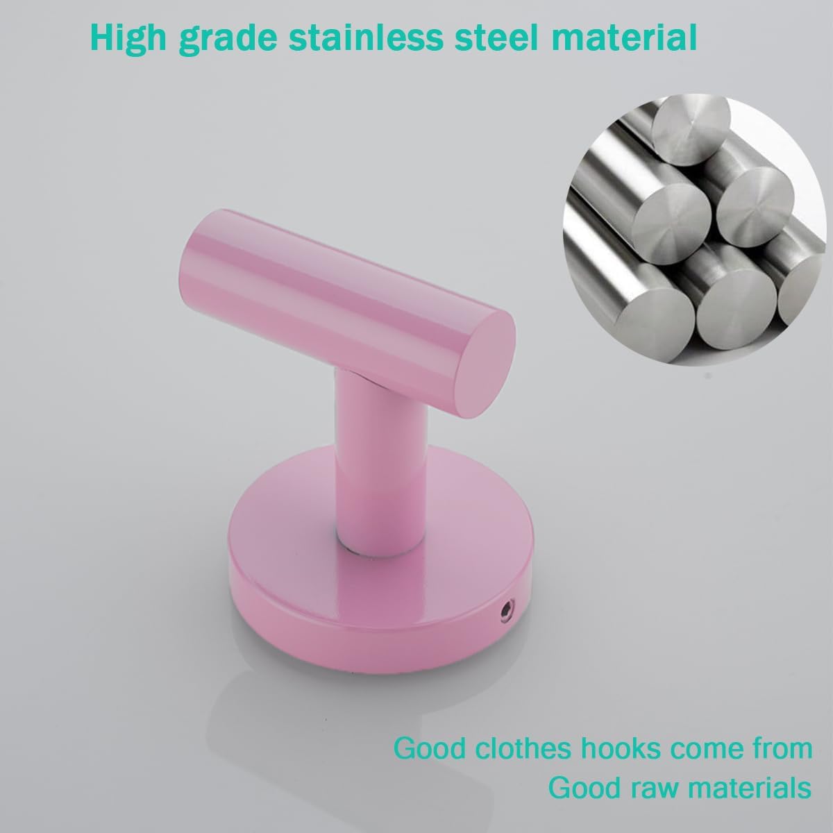 Towel Hooks for Bathrooms,Pink Wall Mount Hooks SUS 304 Stainless Steel Coat Hook Robe Hook Towel Hook 2 Count for Kitchen,Bedroom (Drilling),96006-8PK