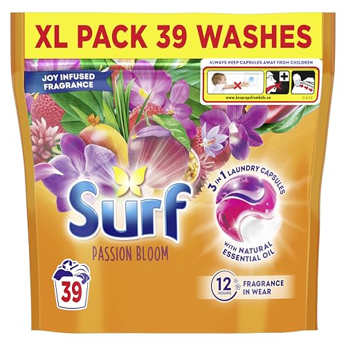 Surf 3 in 1 Passion Bloom Laundry Washing Detergent Capsules joy-infused fragrance with natural essential oil lasting up to 12 hours in wear for brilliantly clean results 39 washes