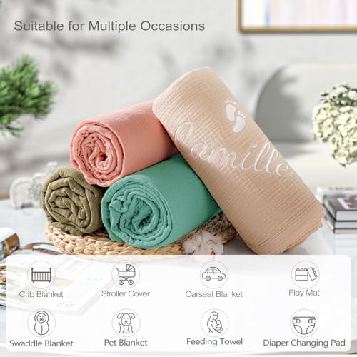 Personalized Baby Blanket for Boys and Girls,Cotton Muslin Swaddle Blankets with Custom Name and Pattern,Newborn Receiving Blanket for Baby Bath,Swaddle,Stroller,Crib - Image 7