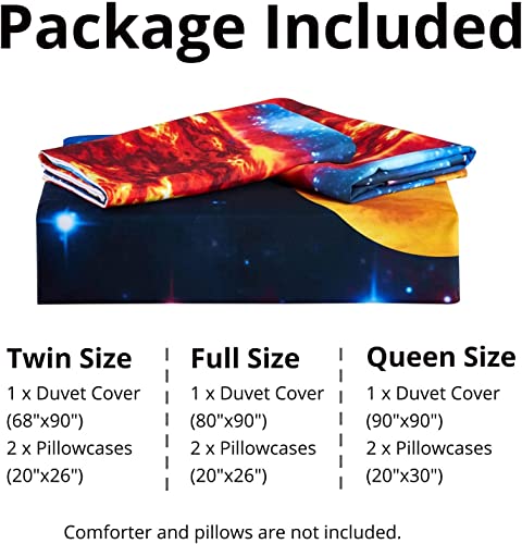 Wakiifun Galaxy Bedding Duvet Cover Sets Queen Size, 3Pcs Soft Microfiber Comforter Cover Set, 3D Space Zippered Quilt Cover Sets(1 Quilt Cover 90X90 Inch, 2 Pillowcases 20X30Inch), Easy Care #TOP5