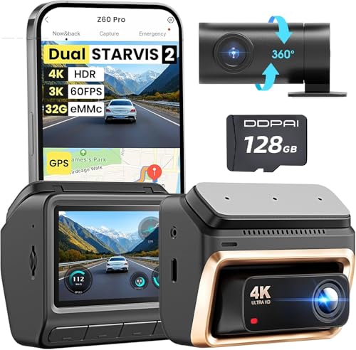 Image of DDPAI 4K Dual Dash Cam Front and Rear, Dual STARVIS 2 IMX678 IMX662 Dashcam, Free 128G Card Included,Car Camera with 32G eMMC, 3K /60FPS, 5G WiFi GPS, 3 inch IPS, Night Vision, 24H Parking Mode, Z60 Pro