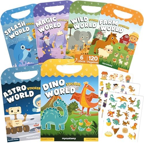 mycustomy 6 Libros de Pegatinas Infantiles, 120 Stickers Reutilizables