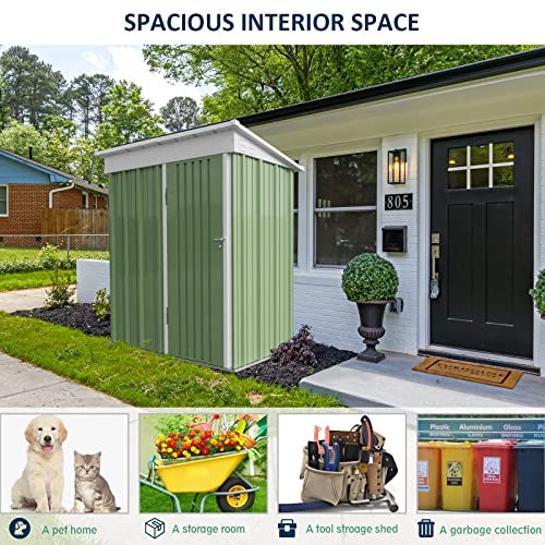 Amopatio Outdoor Storage Shed, Heavy Duty Galvanized Metal Garden Shed Backyard Storage Shed Outside Tool Storage Shed House (5' X 3', Green) #TOP1