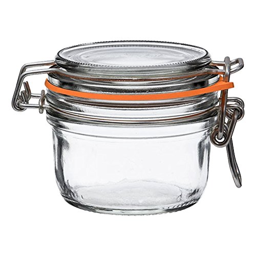 Le Parfait Super Terrine - 125ml French Glass Canning Jar w/Straight Body, Airtight Rubber Seal & Glass Lid, 4oz (Pack of 6) Stainless Wire