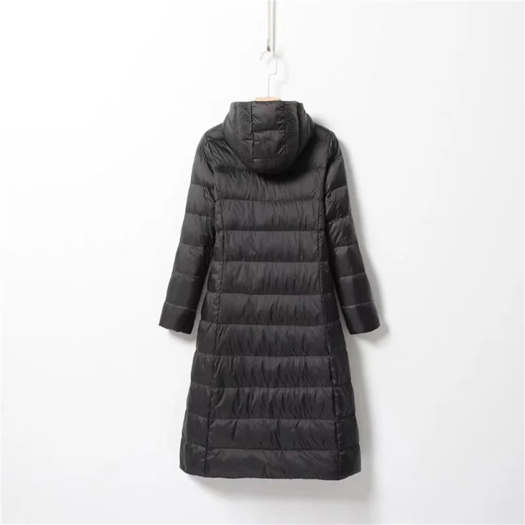 Yeuyyben Piumino lungo da donna, ultra leggero, al ginocchio, alla moda, slim fit, con cappuccio, piumino casual