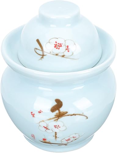 Miniatura 10 de Operitacx Tarro de cerámica para pepinillos de terrario, frasco sellado, recipiente de fermentación tradicional chino con tapa de sellado de agua,