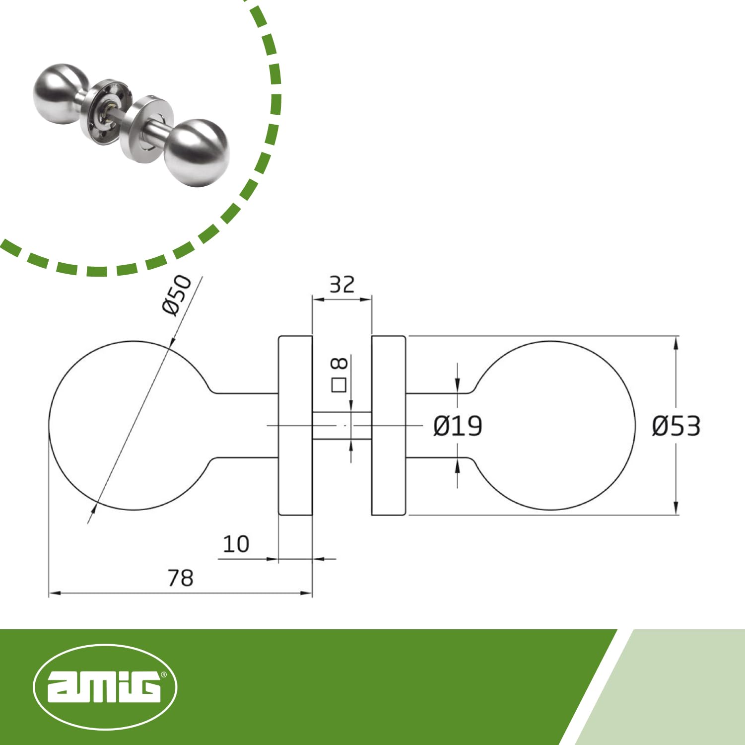 Amig - Round Knob Set for Interior Doors Model 11 g, Silver, diameter 62 X 77 MM - Image 4