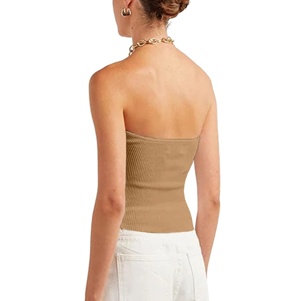 GOTOTOP Women Strapless Tops Casual Elegant Rib Knit Crop