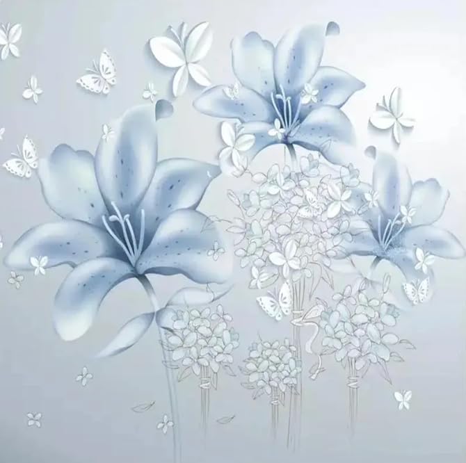 Revêtement mural fleurs bleues 3D pour masquer défauts mur 450cm