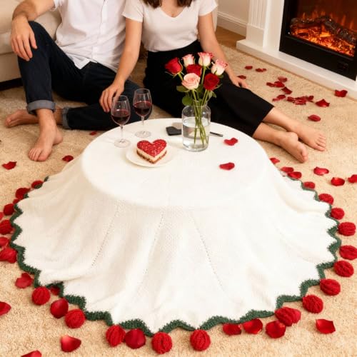 Image of Acteb Finished Crochet Flower Bouquet Blanket Valentine Gifts, Handmade Knitted Rose Flower Throw Blankets, White Elephant Gift for Adults Teens Kids Funny Useful, 61 Inch
