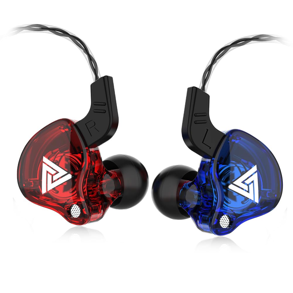 Écouteurs de jeu avec micro, écouteurs sport HiFi universels 3,5 mm intra-auriculaires pour la course avec microphone et casque d’écoute pour la musique (avec micro, rouge et bleu)
