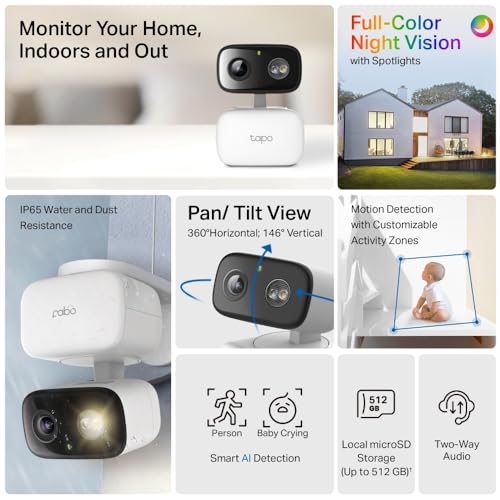 Image of TP-Link Tapo C206 Mini Surveillance Camera Recording 1080P 360 Coverage for Indoor and Outdoor, AI Detection and Notifications, MicroSD Card up to 512GB, 105.3x77.8x69.8mm
